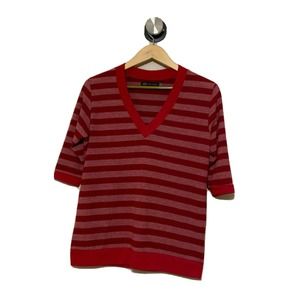 JET John Eshaya Red Striped VNeck Sweater Knit Top